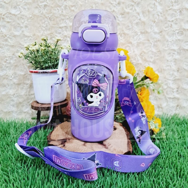 Botol Minum Kuromi Gradasi 460 ml Sedotan Tali Termos Kuromi Ungu Sedotan Tali Tumblr Kuromi Gradasi