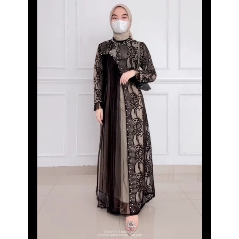 Kina Dress Brukat Gamis Tille Etnic Gamis Pesta Gamis Kondangan Gamis Lamaran Seragaman Pesta Baju L