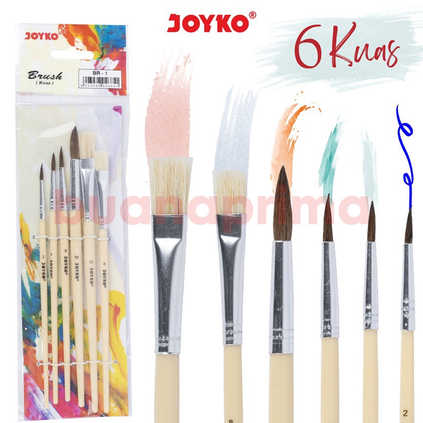 

KWG0K Kuas Lukis Joyko BR-1 Brush Set isi 6 Kuas Cat Air Arcylic Poster Colour ddsbw