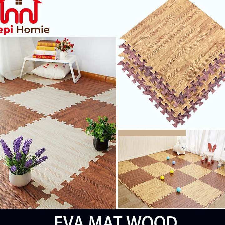 Pasti Murah [HH] 60X60X1CM PUZZLE ALAS LANTAI EVA MAT WOOD KARPET TIKAR MATRAS EVAMAT MOTIF KAYU