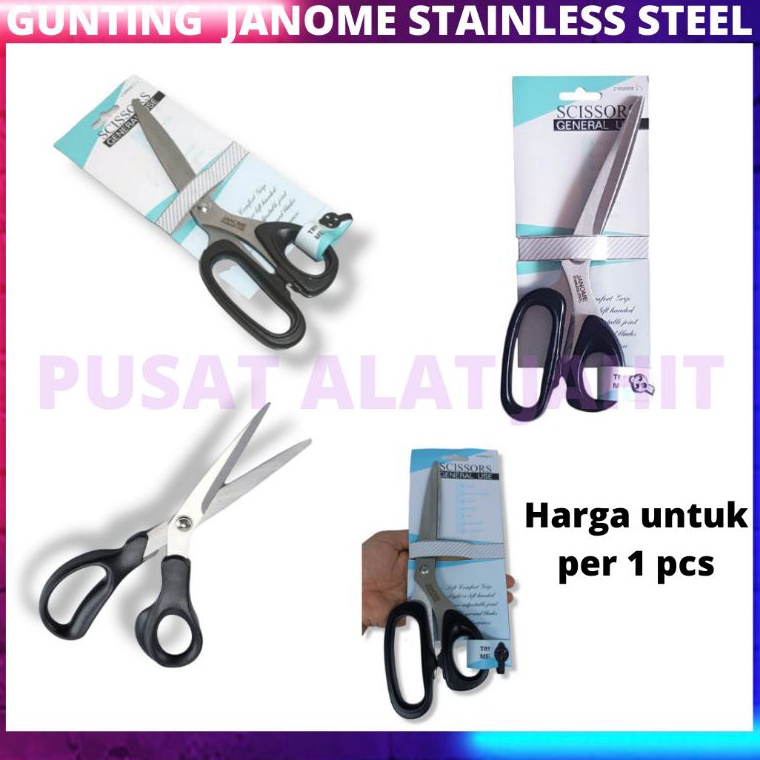 

TIPE SCC688 GUNTING JANOME ALAT POTONG BAHAN KAIN STAINLESS STEEL FABRIC TAILOR SCISSORS SHARP TAJAM BAGUS KUAT 8,5" INCH GAGANG HITAM JANOME