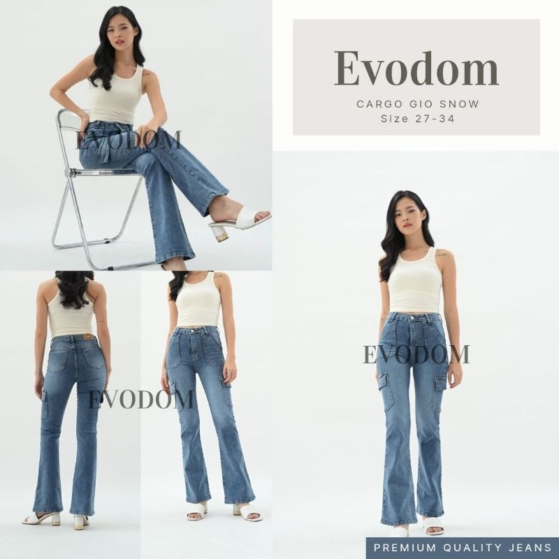 celana wanita jeans cargo evodom