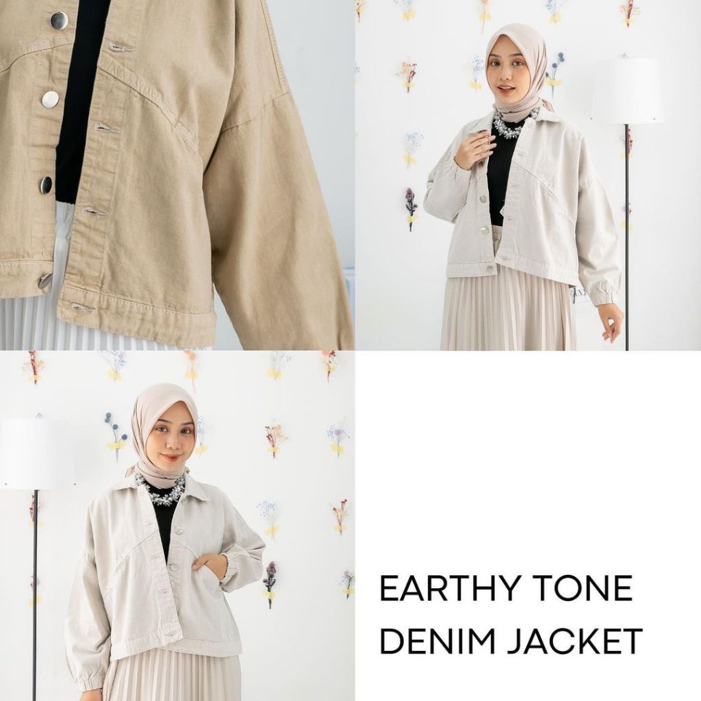 JAKET DENIM CROPTOP EARTH TONE OUTFIT