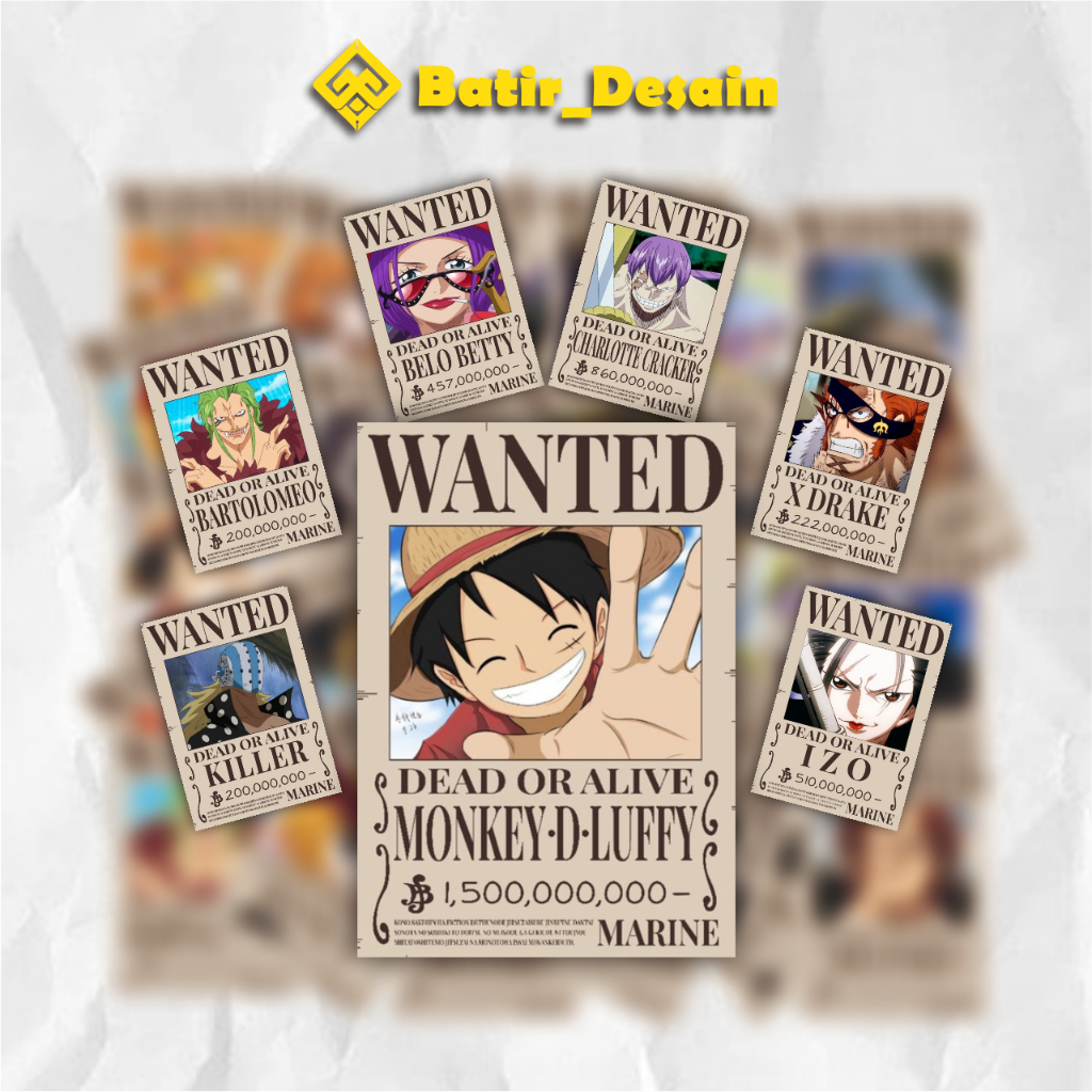 Poster Bounty One Piece Terbaru Poster Wanted Paket Komplit SHP Ukuran A6