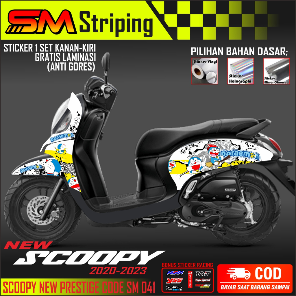STRIPING STIKER HONDA SCOOPY NEW PRISTAGE 2020-2021-2022-2023 VARIASI DORAEMON SM 041