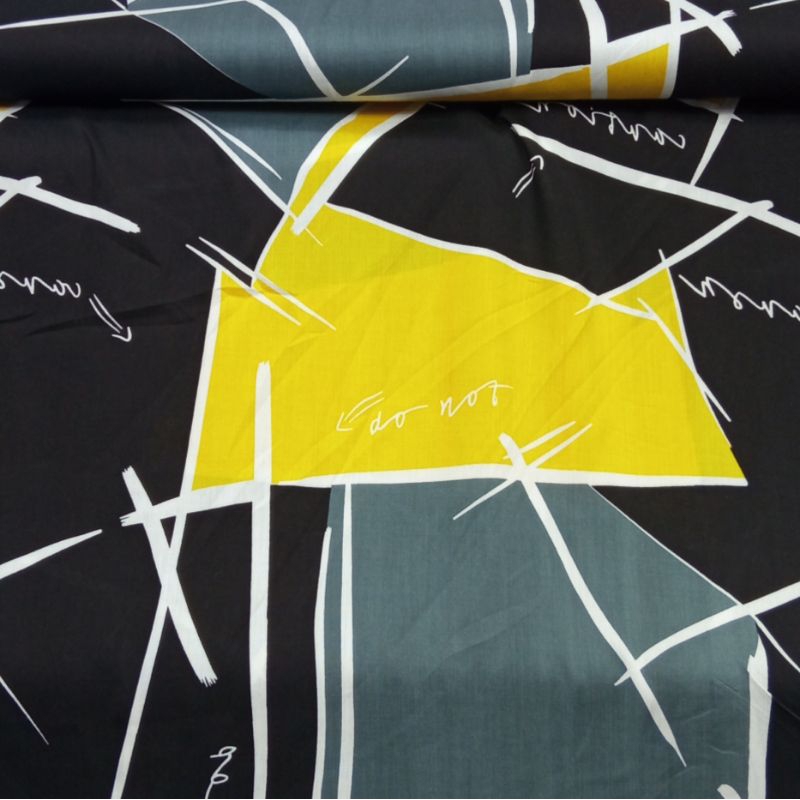 KAIN KATUN RAYON GARMENT MOTIF ABSTRAK KUNING ABU