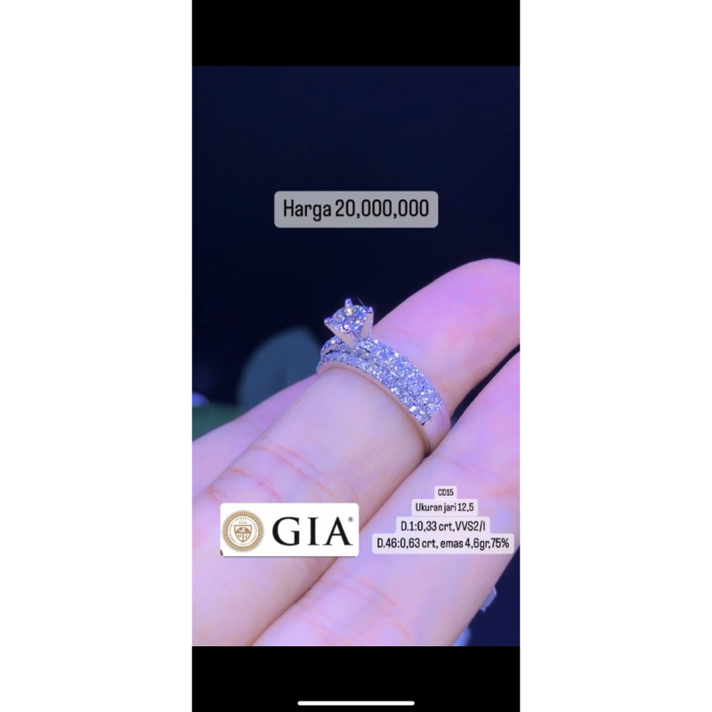 cincin emas berlian GIA new 75%
