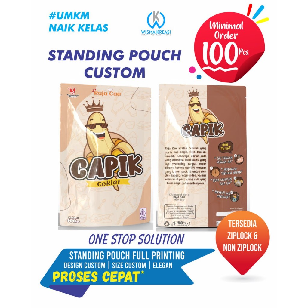 

Cetak Kemasan Standing Pouch FULL PRINTING Custom ukuran 18 x 26 Cm ZIPLOCK