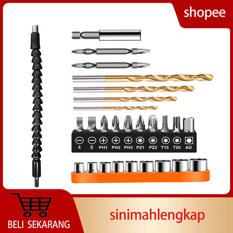 27 Pcs Mata Bor Obeng Set Bor Dinding Kayu Lubang Sekrup Tangan Bor Listrik Dampak Mata Bor Aksesori