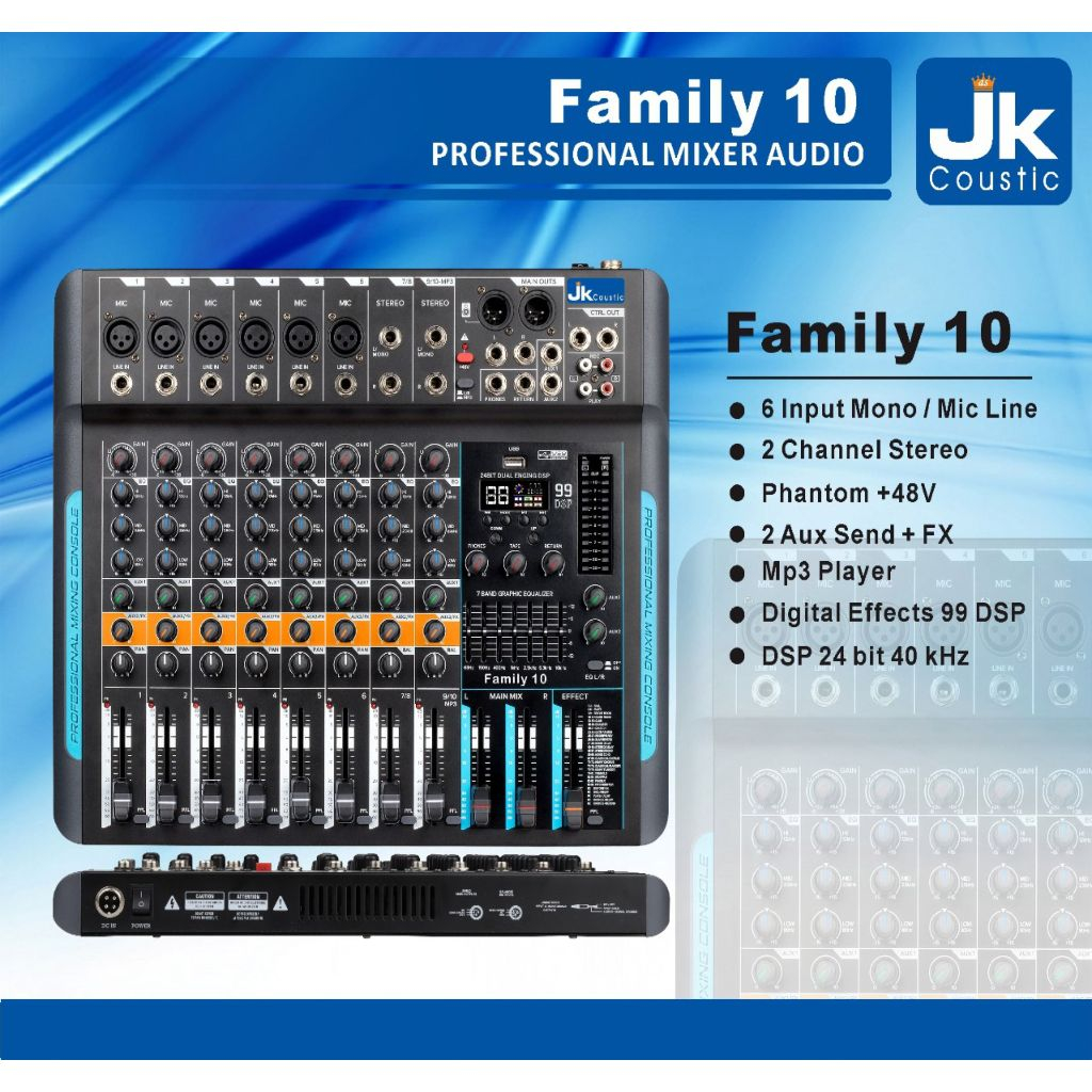 Mixer audio 10 Channel Jk coustic Family 10