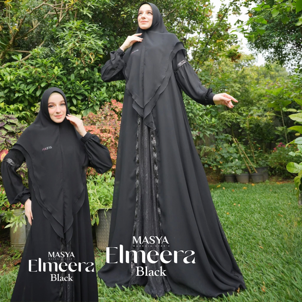 Set Baju Gamis Dress Sifon Silk Putih Broken White Black Modern Mewah Brukat Sparkling Premium Ori B