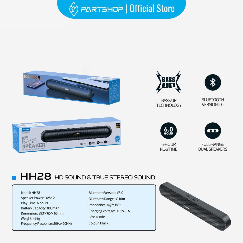 SPEAKER HH28 BLUETOOTH V5.0 WIRELESS FOOMEE HH28 360° TRUE STEREO HD SOUND