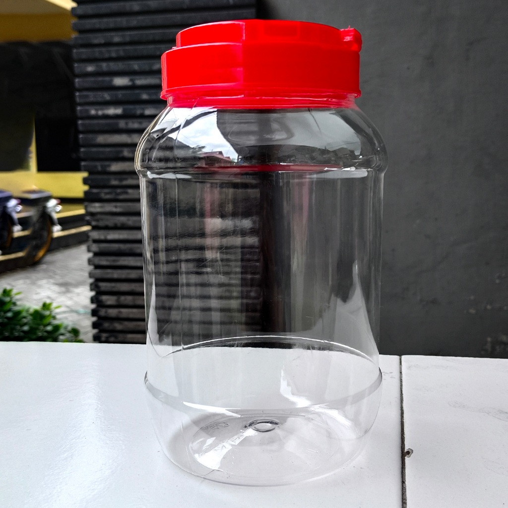 Toples Plastik Bulat Besar 1600ml (Snack, Kue Kering, Permen) Bisa di Seal