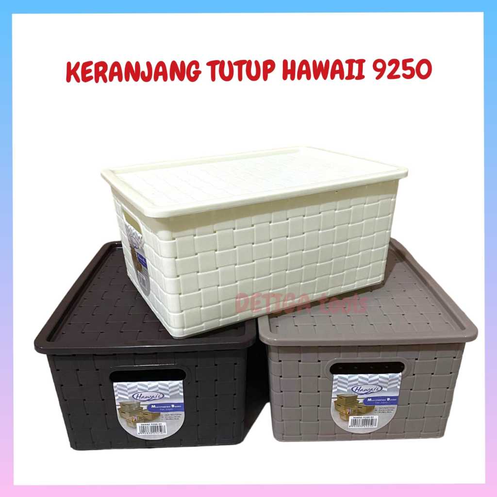 Hawaii 9250 DT Keranjang Plastik Lugano dengan tutup Multipurpose Basket Storage Box Anyaman Rotan S