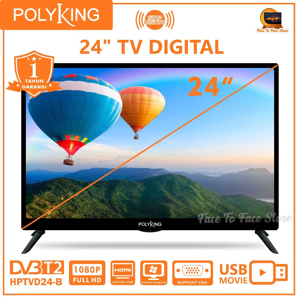 TV Digital 24 inch-B.TV Tanpa Set Top Box.TV Monitor.Polyking.DVB-T2.FHD.Garansi Resmi.TV murah.TV P