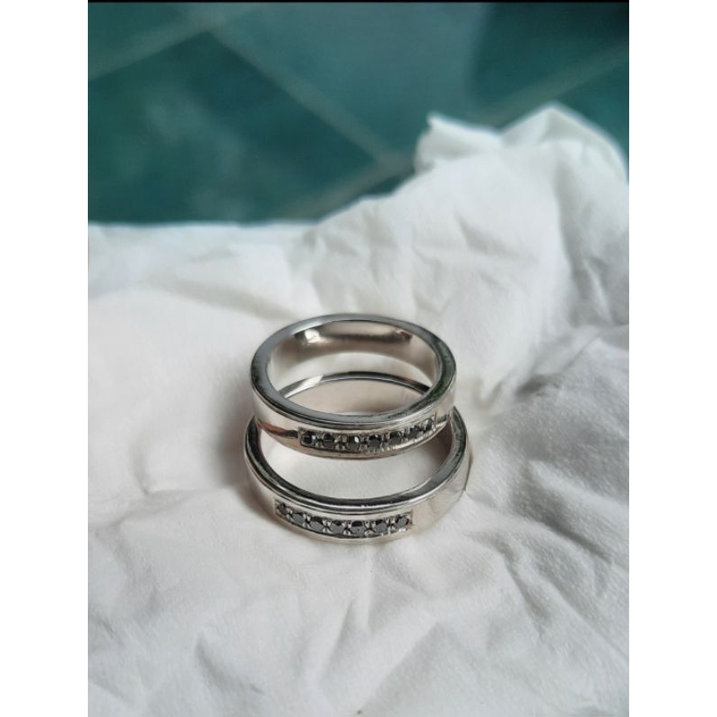 Cincin Couple perak paladium berlian hitam