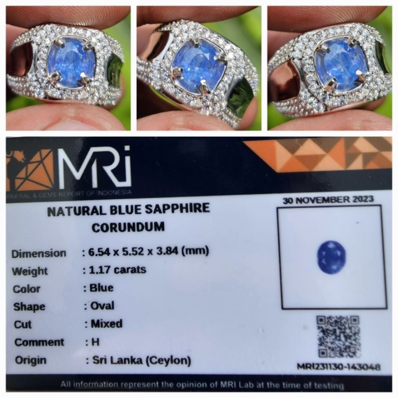 Natural Blue Sapphire Ceylon Srilanka Memo 1.17 crt