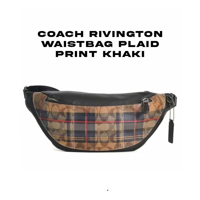 COACH RIVINGTON WAISTBAG PLAID PRINT KHAKI