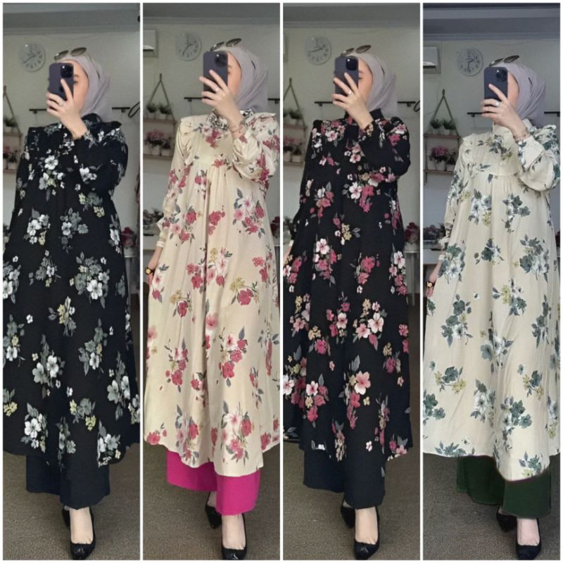 SETELAN MIDI KATUN DELVINA MIX PANTS / ONESET SETELAN TUNIK RAYON PREMIUM MOTIF BUNGA / ONESET LONG 