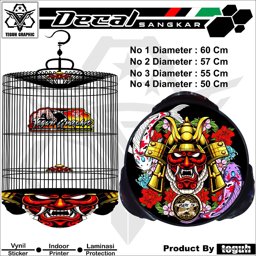 Stiker Sangkar Murai Motif Samurai Skull Japan