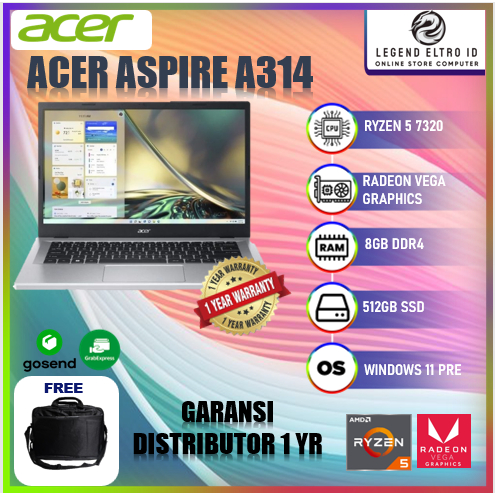 Laptop ACER ASPIRE 3 A314 RYZEN 5 7520 8GB 256GB W11PRE 14.0