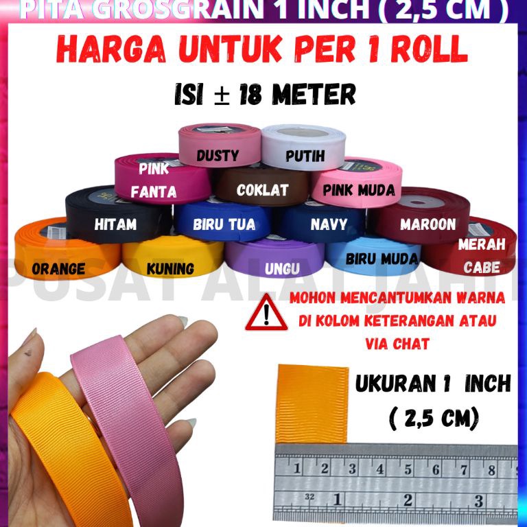 

Kode ILS962 Pita kado hias tali grosgrain polos per roll isi 18 meter