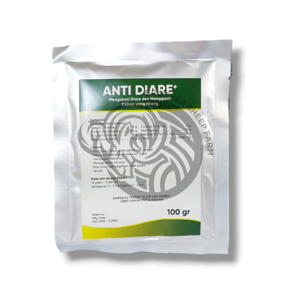 Anti diare + 100gr Obat Sakit Pencernaan Mencret Hewan Ternak Cempe Pedet Anak Domba Kambing Sapi dl