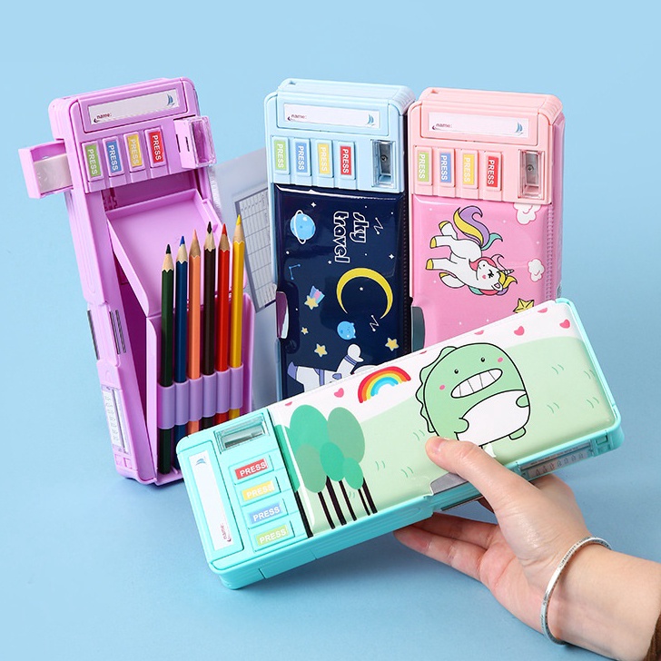 

Pasti Murah 【COD】Tempat Pensil 2 Layer Multifungsi Motif Unicorn / Dinosaurus / Astronot Untuk Anak