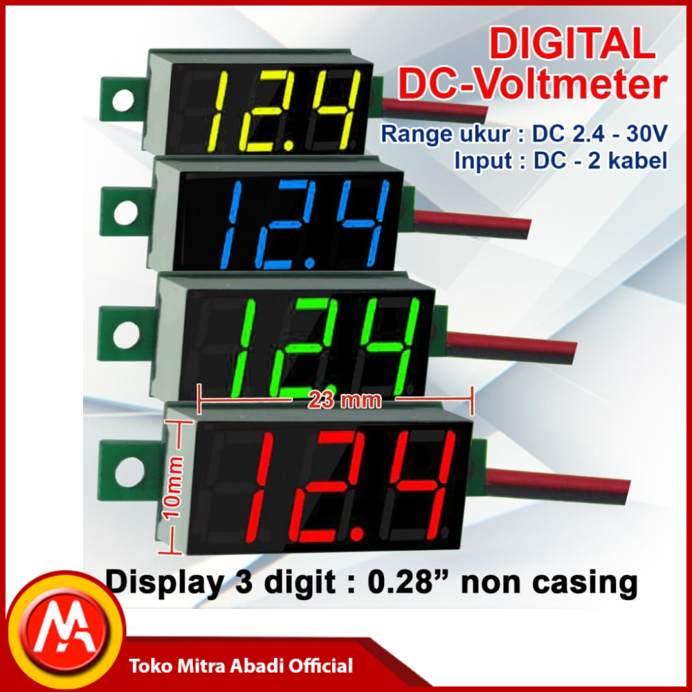 VOLTMETER DIGITAL DC 2.4-30V 0.28 INCH (2 Kabel) Tanpa Frame