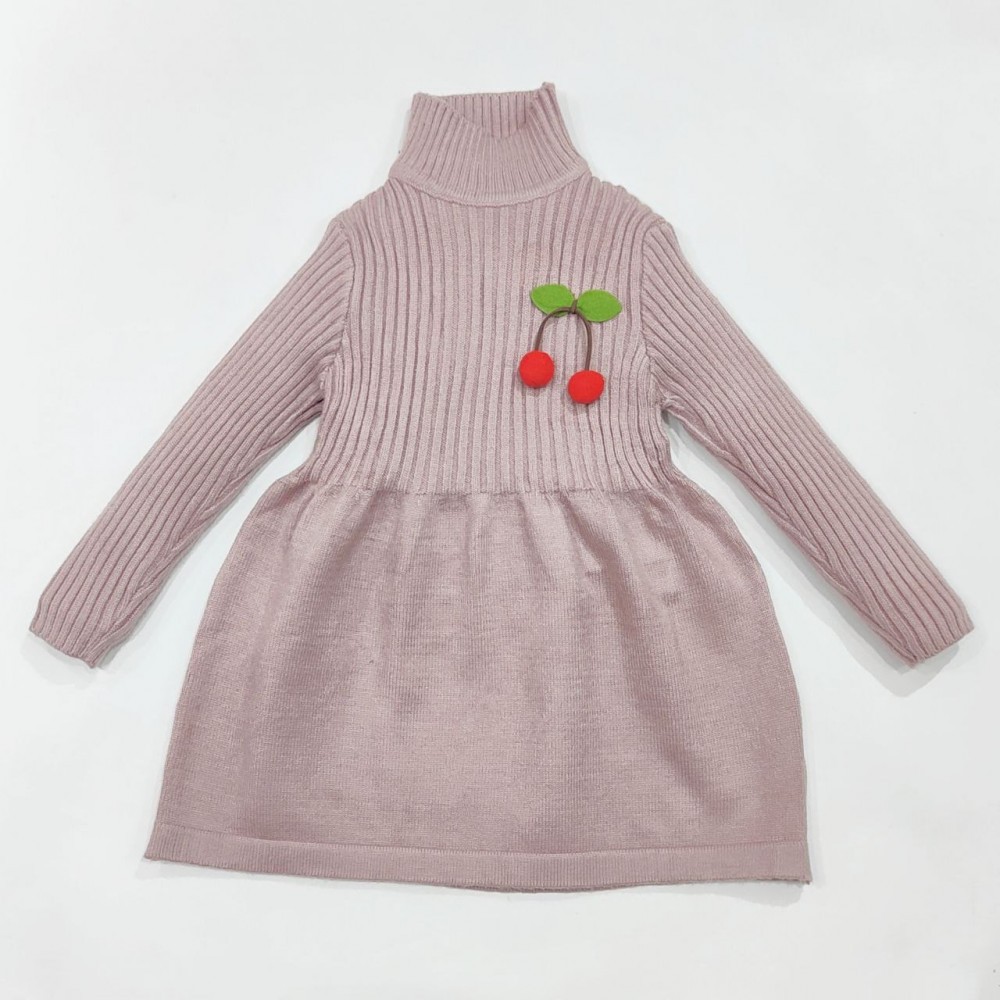1 - 2 Tahun Dress Rajut Anak Perempuan / Dress Girls Woolen Knitted Pleated Cherry / Baju Anak Cewek