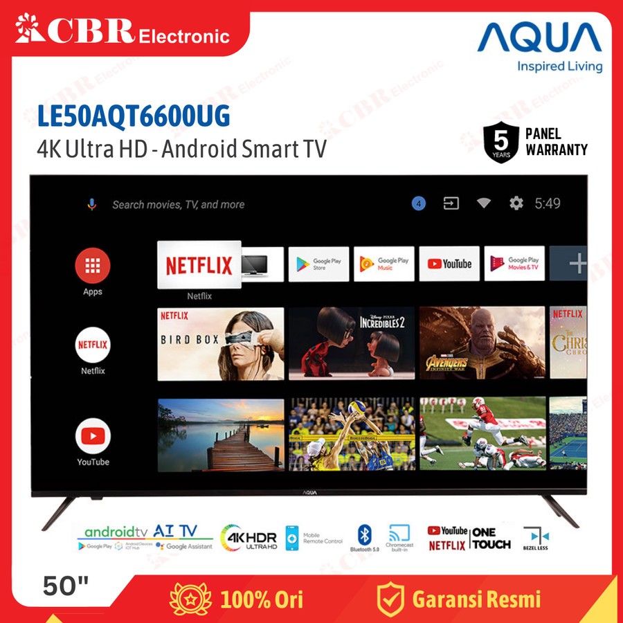 TV AQUA 50 Inch LED LE50AQT6600UG (4K UHD - Android Smart TV)