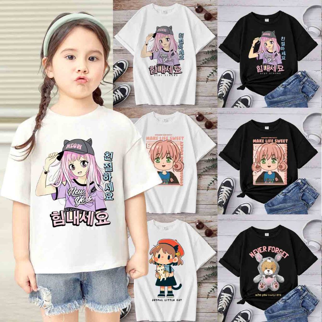 Kaos distro anak perempuan motif karakter