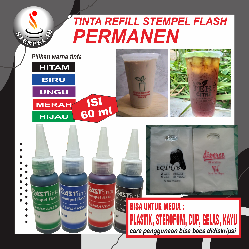 Tinta refill Stempel Flash Permanen dan Stempel Kayu Permanen I Tinta stempel Plastik Cup Gelas I Ti