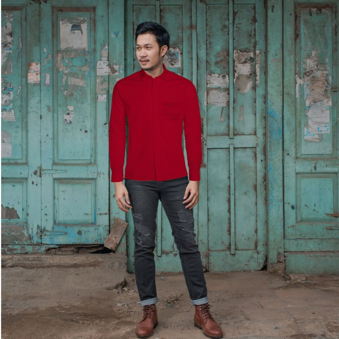 Unpossed Kemeja Panjang Basic Formal Red