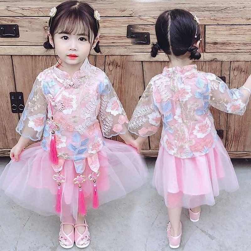 Setelan Cheongsam anak perempuan/ Setelan Imlek anak xiaomei Import