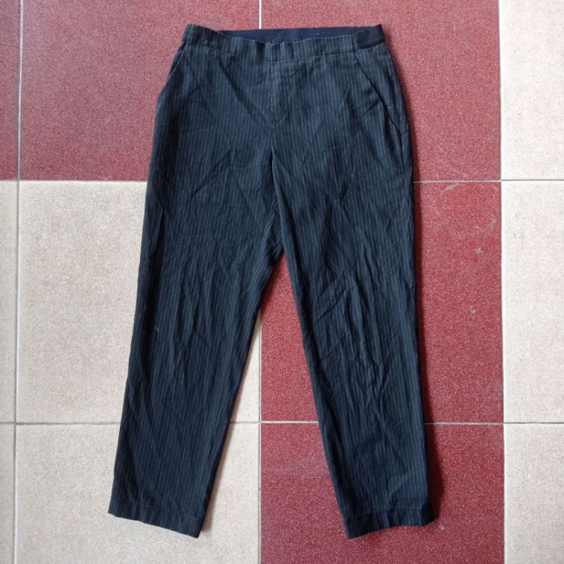 celana angkle/kantor uniqlo salur hitam