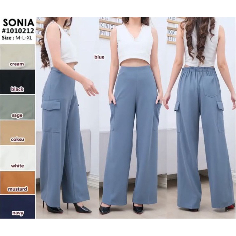 ELISE CARGO PANTS PREMIUM C1010212 by LILAC | Celana cargo wanita highwaist basic panjang karet | Ca