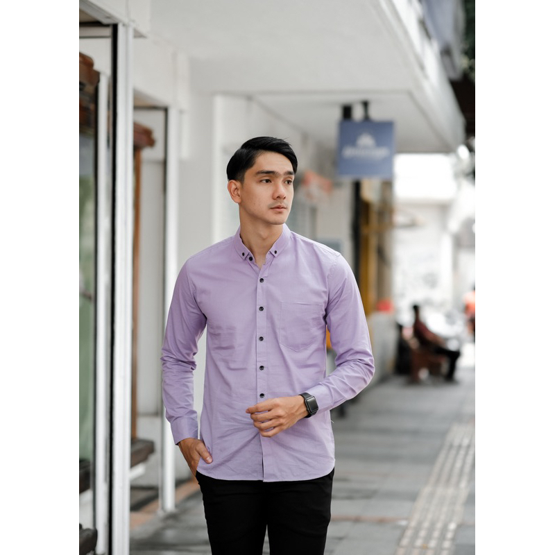KEMEJA POLOS PRIA LENGAN PANJANG WARNA LILAC