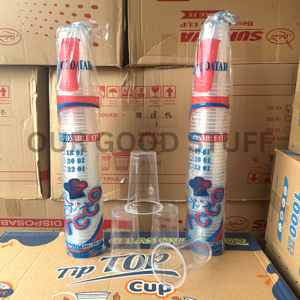 Gelas Plastik ATCCO 18OZ Datar / Gelas Atcco Bening Datar 18oz bahan PP Tebal