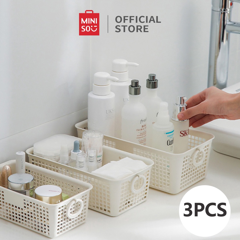Paling Dicari.. MINISO Keranjang Penyimpanan 3 Potong kotak Serbaguna Tempat Kain Handuk Rak Multifu