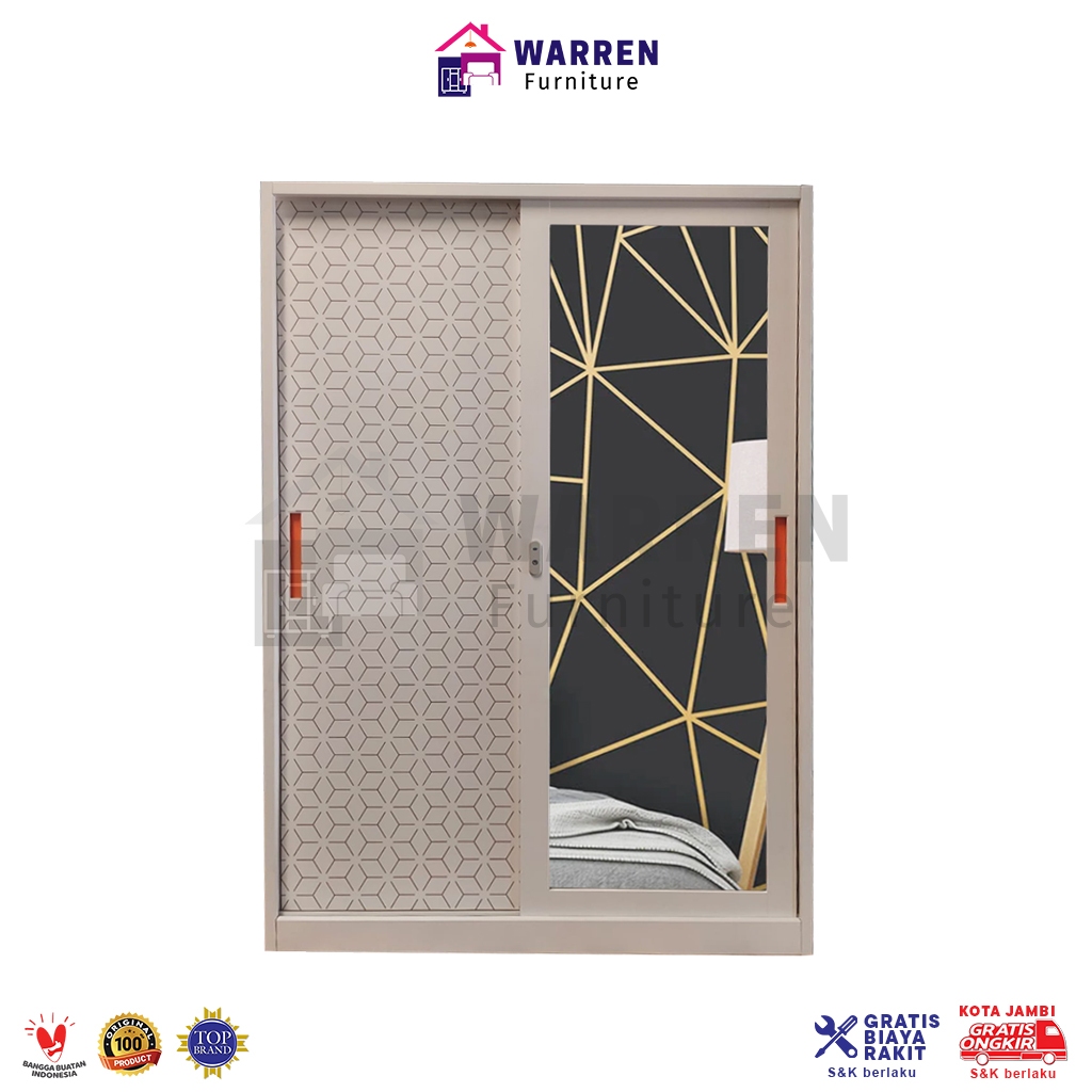 Lemari Pakaian Besi / Lemari Baju Besi 2 Pintu Sliding Pintu Geser