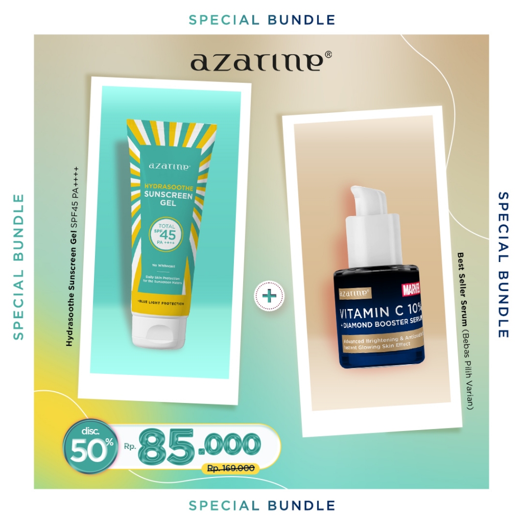 	 Azarine Hydrasoothe Sunscreen Gel SPF45 PA++++ & Vitamin C 10% + Diamond Booster Serum 20ml / Niacinamide 10% + Dipotassium Glycyrrhizate Glorious Serum 20ml [2 PCS]	