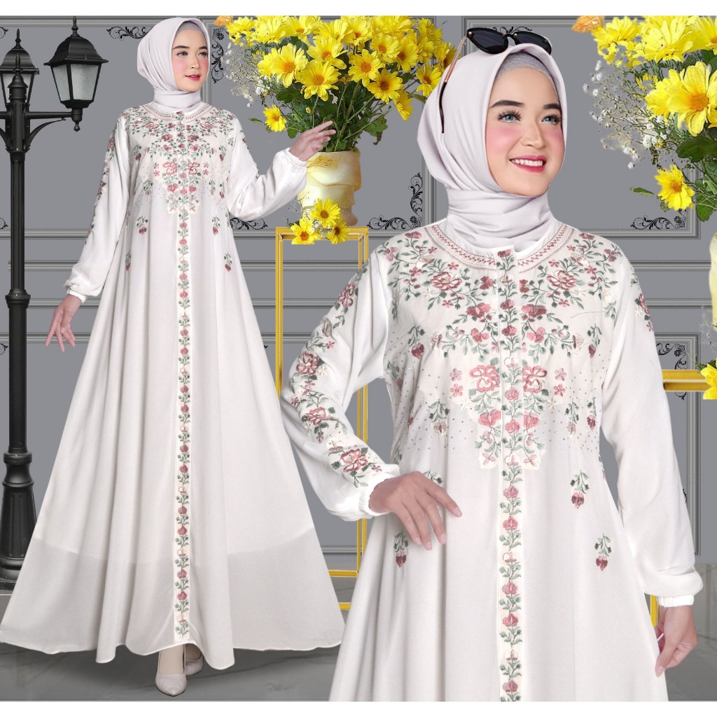 GAMIS SERUTY BORDIR BUNGA MELATI LURUS