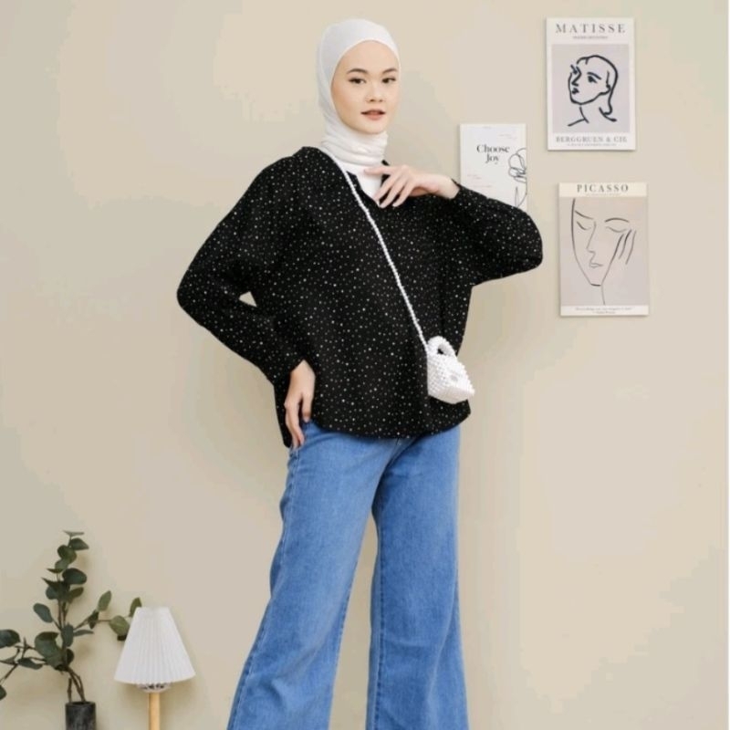 Mayoutfit Breyka Blouse // Atasan Kemeja Wanita Rayon Polkadot Preloved