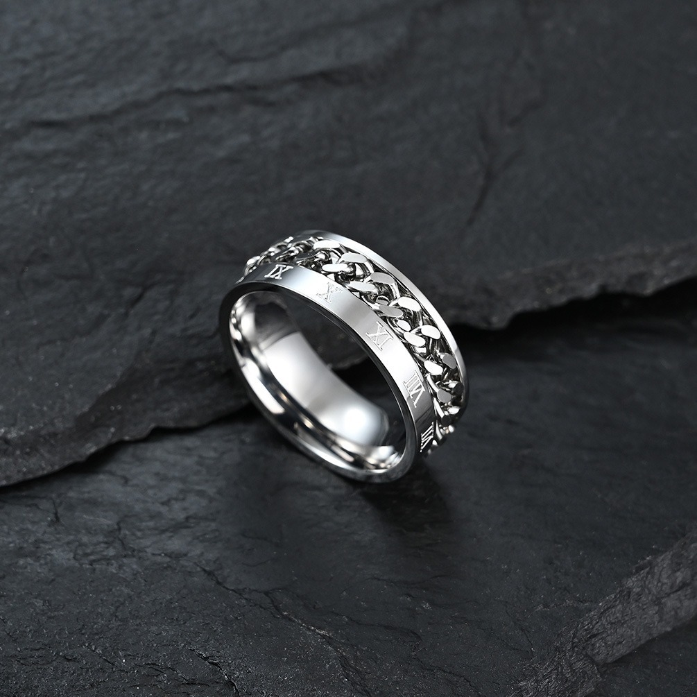 NEW PRODUCT Cincin Galang Titanium Steel Anti Karat Rantai Rotating Chain Romawi Pria Unisex Keren
