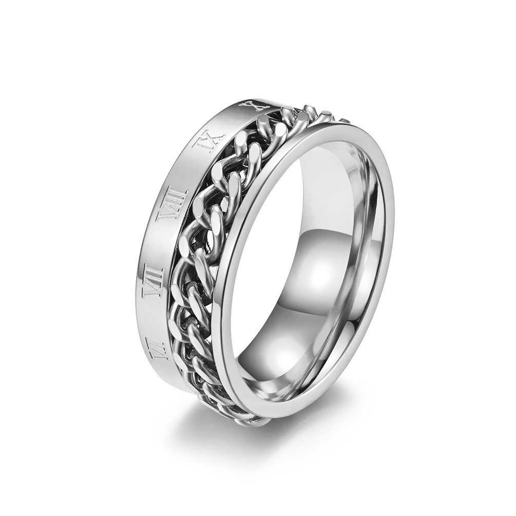 NEW PRODUCT Cincin Galang Titanium Steel Anti Karat Rantai Rotating Chain Romawi Pria Unisex Keren