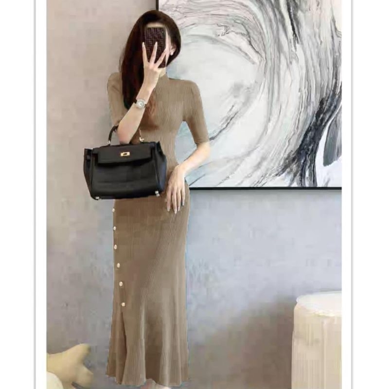 D8240 Fashion maxi long dress dres knited rajut santai bentuk body CNY Chinese new Year imlek natal 