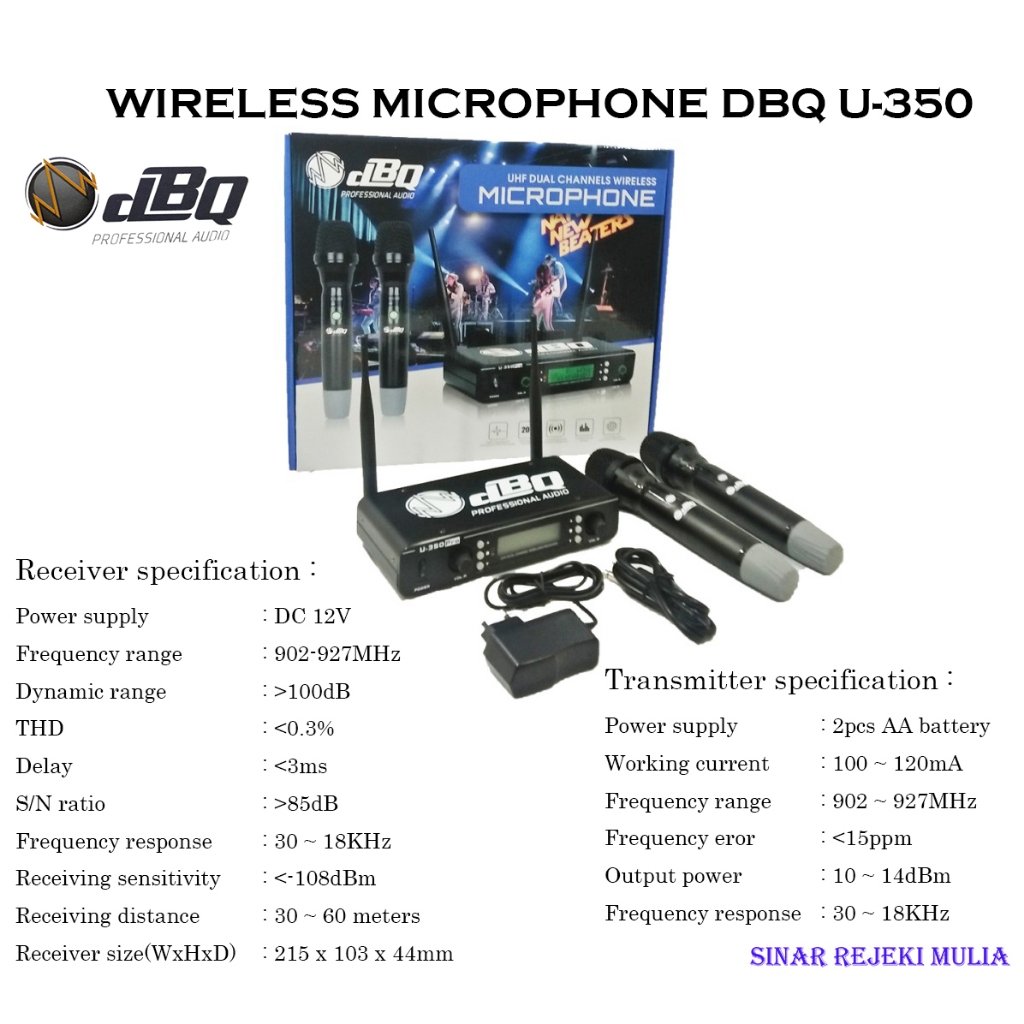 MICROPHONE DBQ U 350 PRO WIRELESS MICROPHONE - 2 CHANEL MIC WIRELESS - MIC WIRELES U350 MIC WIRELESS