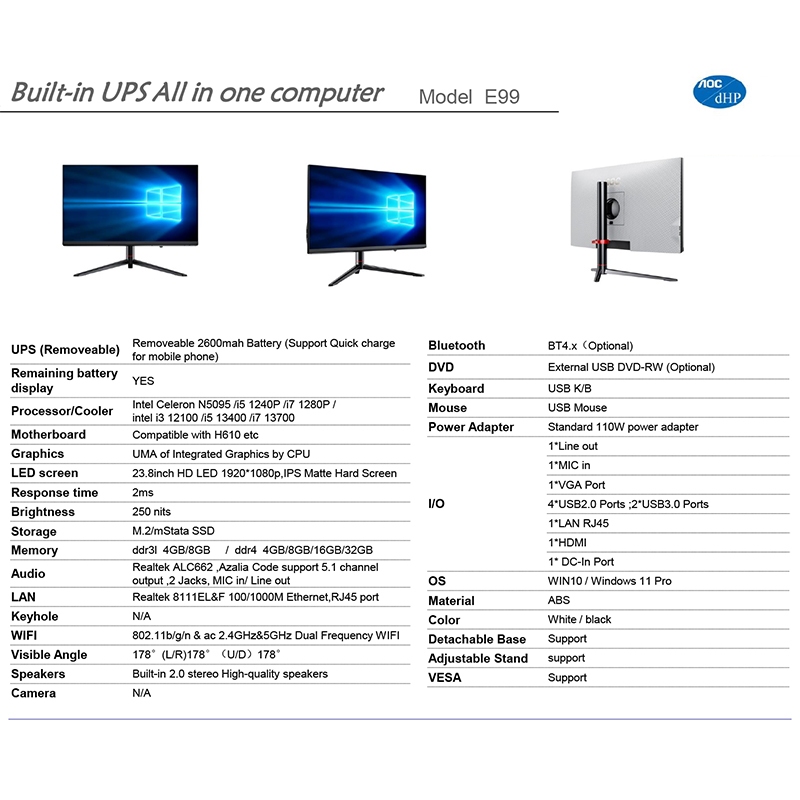 DHP Komputer PC All in One Baru Core I5/I7 RAM 8GB/16GB+SSD 128GB/256GB Layer HD 24 inch Wireless Gratis Rak Kayu Inklusif Garansi 1 Tahun Keyboard dan Mouse (R240)-3