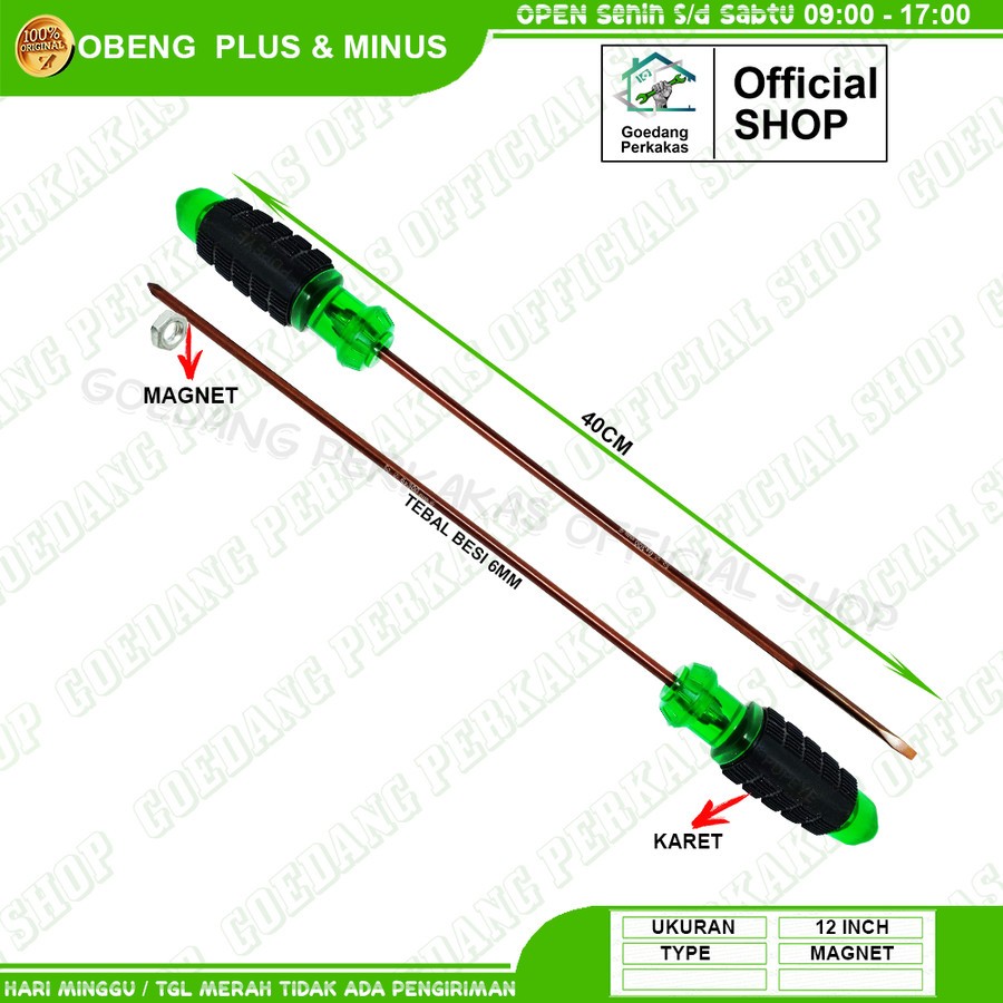 Obeng Gagang Karet Panjang 12 Inch (+)(-) / Rubber Handle Screwdriver by yukido